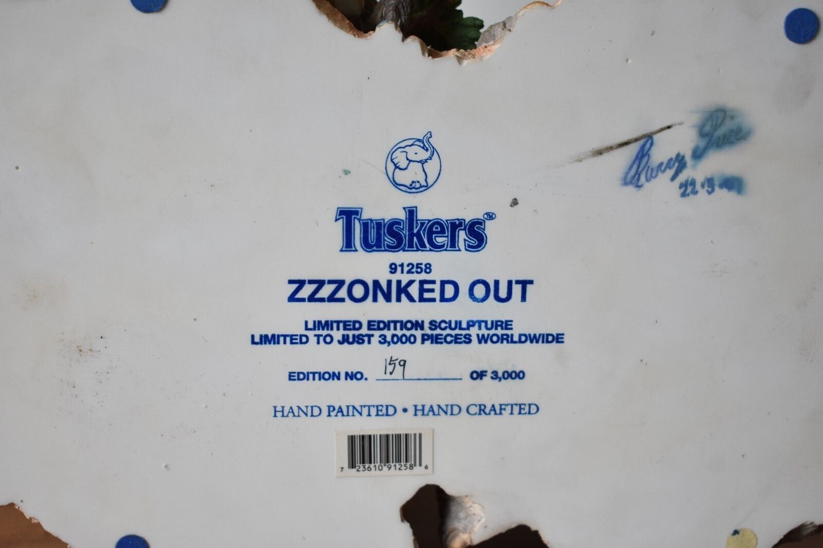photo buy Tuskers Ornament/ Sculpture 'Zzzonked Out' Limited Edition 159/3000 In Box