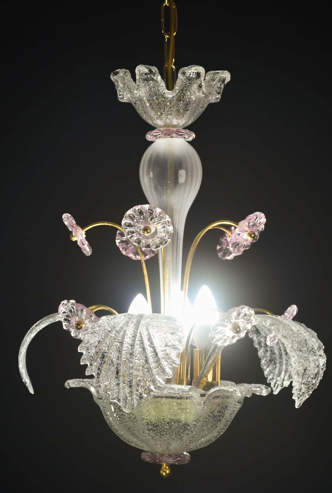 Charming Vintage Venetian Chandelier, Pink Flower Murano Glass, 1970s photo furniture