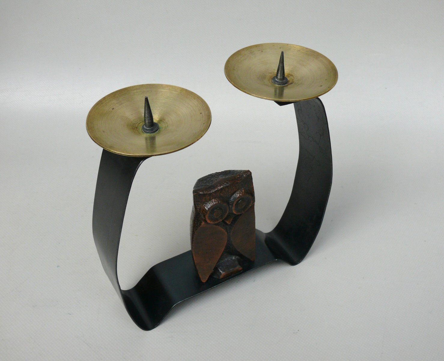 Arts And Crafts Wrought Iron, Brass & Copper Plated Owl Candleholder, 1890s photo Home Decor