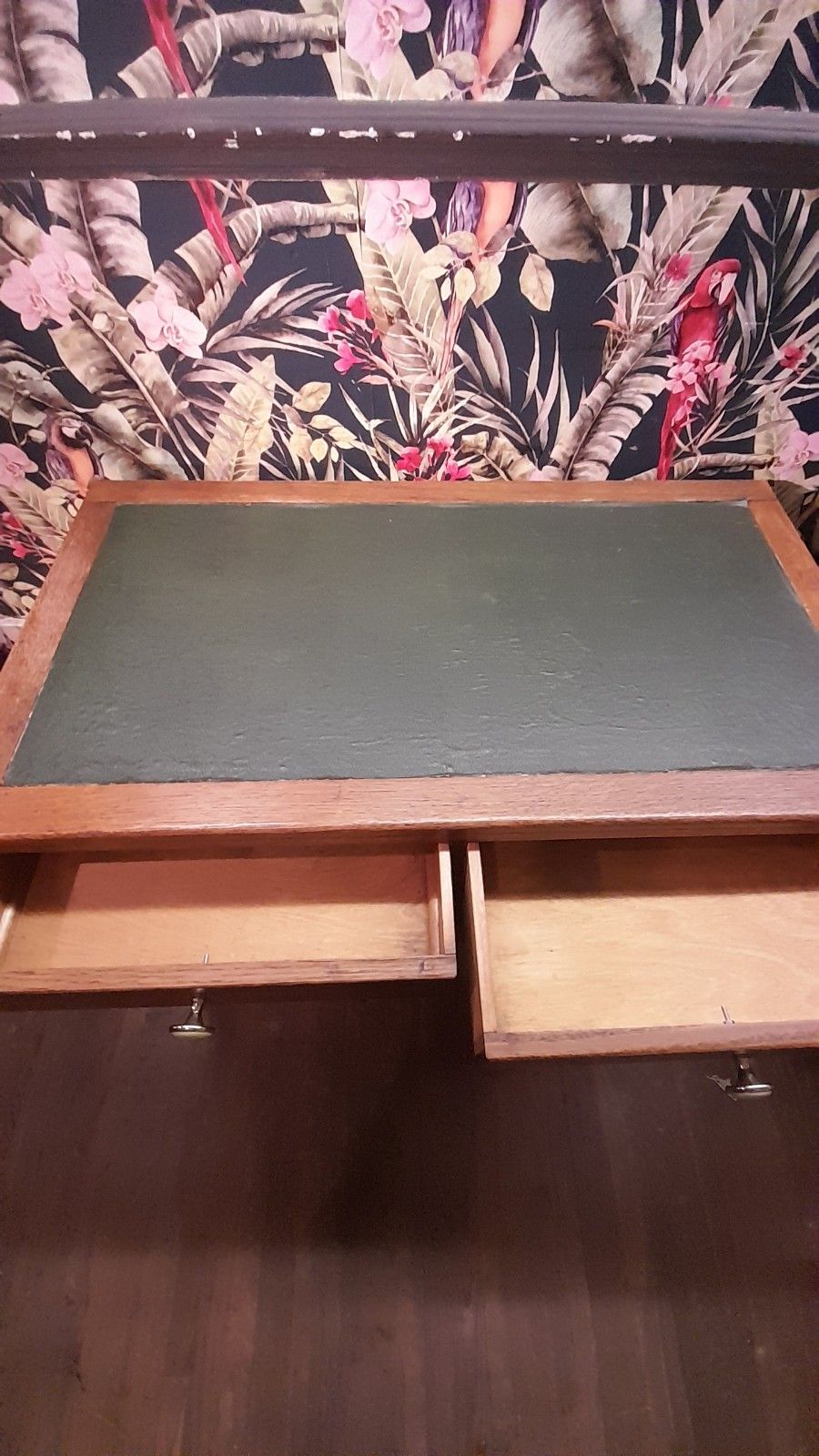 Art Deco Vintage Solid Light Oak Desk With Leather Top And Shelves photo vintage