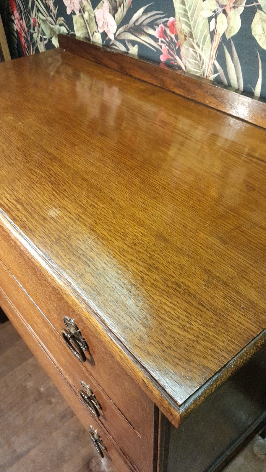 Antique Solid Oak Chest Of 3 Drawers With Original Handles photo 379.0