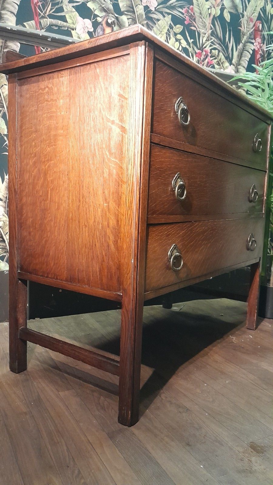 Antique Solid Oak Chest Of 3 Drawers With Original Handles photo vinterior