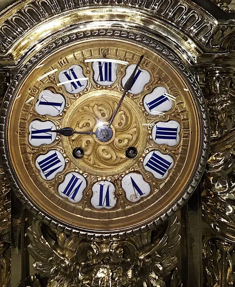 A Very Rare Large 19th Century French Bronze Clock Garniture Set Fully Restored And Polished photo vinterior