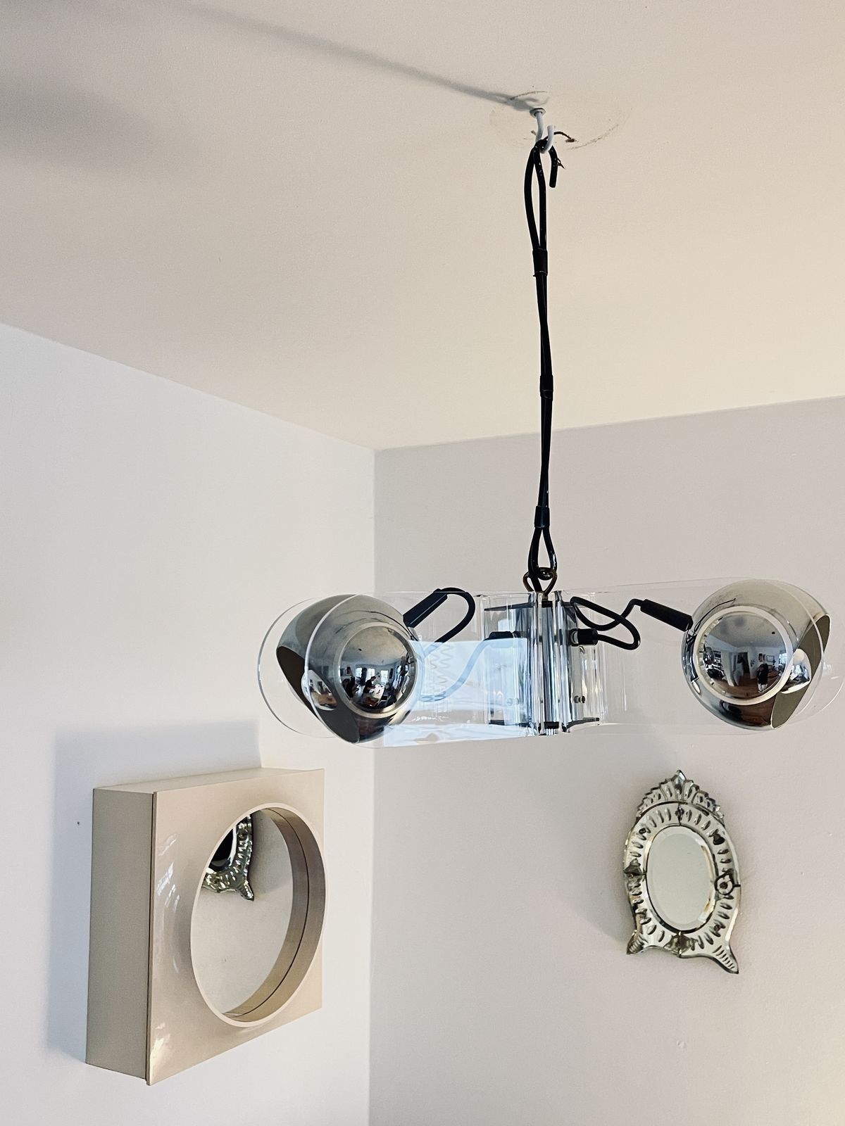 Vintage Chrome & Acrylic Pendant Lamp In The Style Of Gino Sarfatti, Space Age, Italy, 1970s photo for sale
