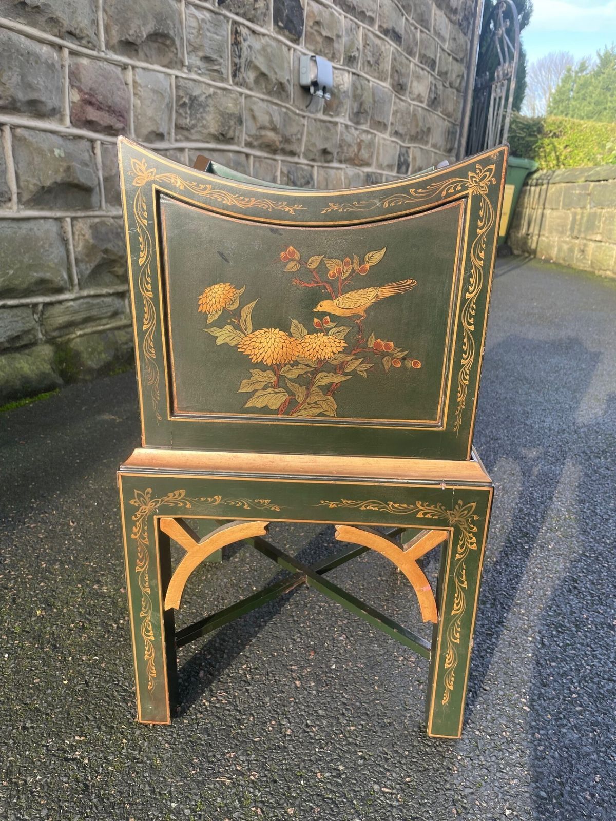 Decorative Green Lacquered Chinoiserie Plant Stand photo vintage