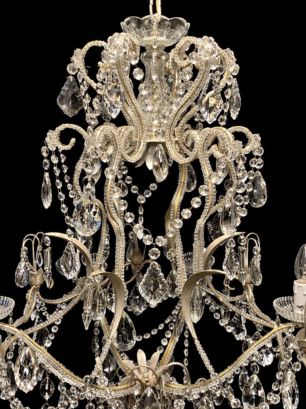 photo furniture Vintage Crystal Chandelier With Beaded Arms And Cut Glass Drops, Circa 1920