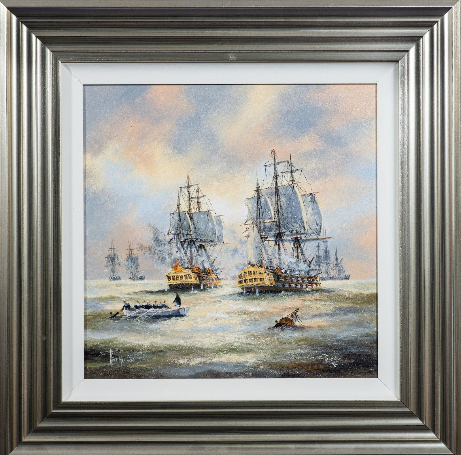 Tall Masted Ships At Full Sail By Ken Hammond (B 1948) Seascape Oil Painting
