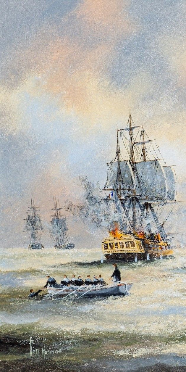 Tall Masted Ships At Full Sail By Ken Hammond (B 1948) Seascape Oil Painting photo Art