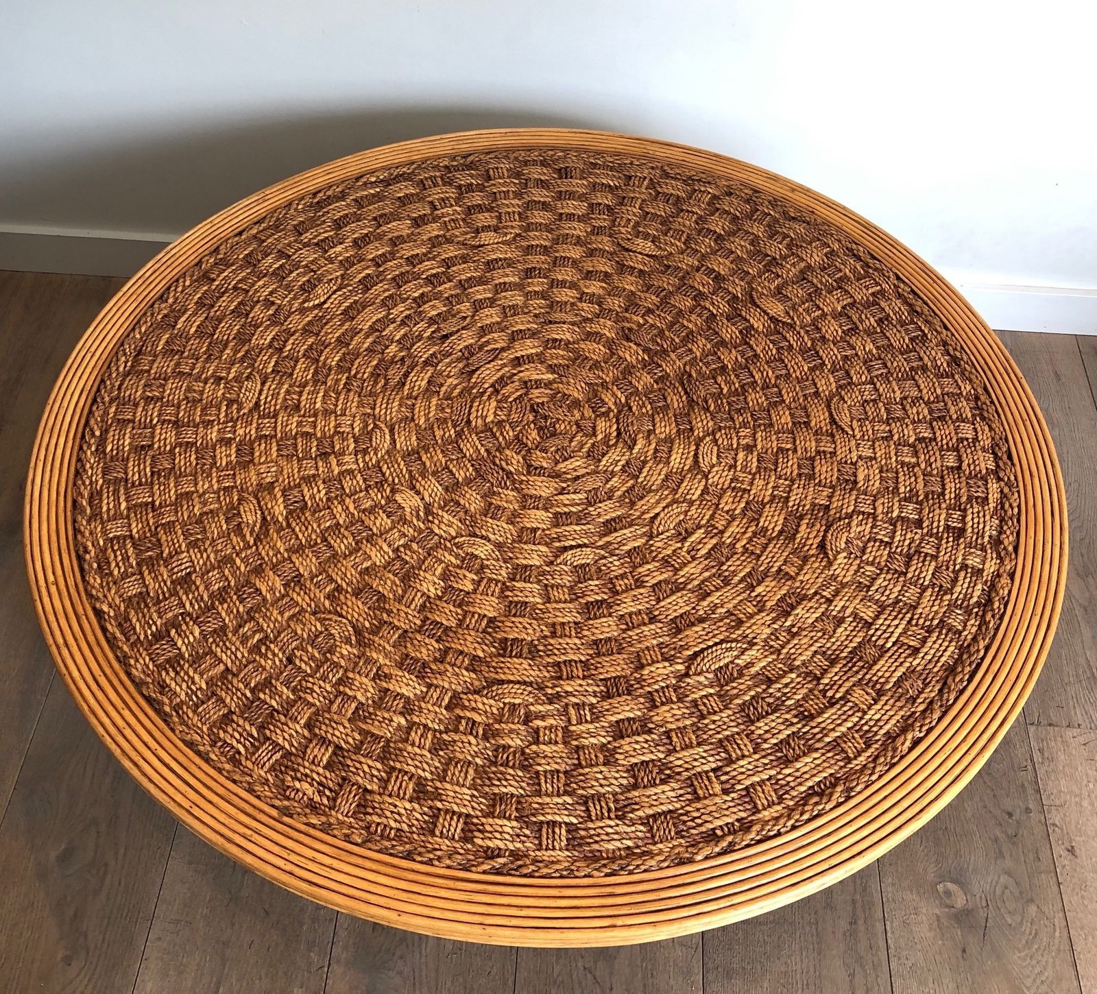 Pair Of Important Round Coffee Tables In Rope And Wood In The Taste Of Audoux Minet photo vinterior
