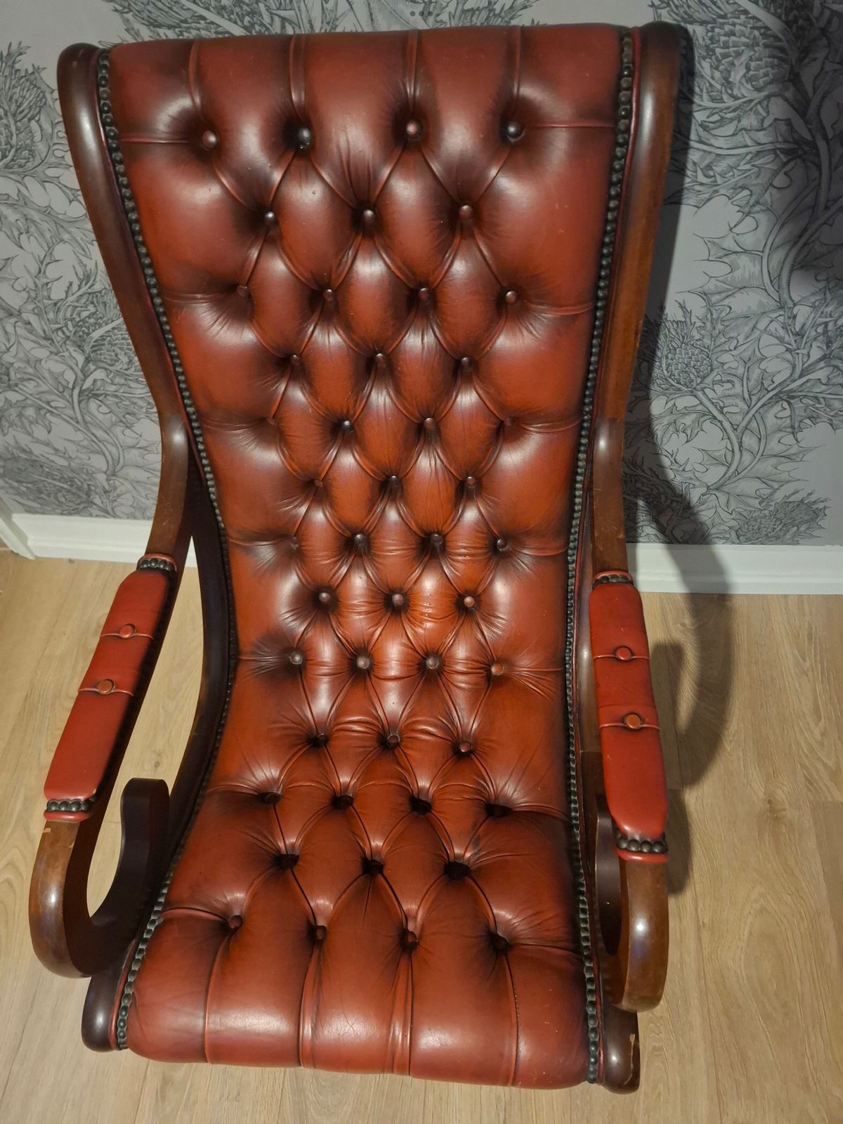 Furniture Vintage Chesterfield Oxblood  Leather Slipper Armchair And Footstool photo