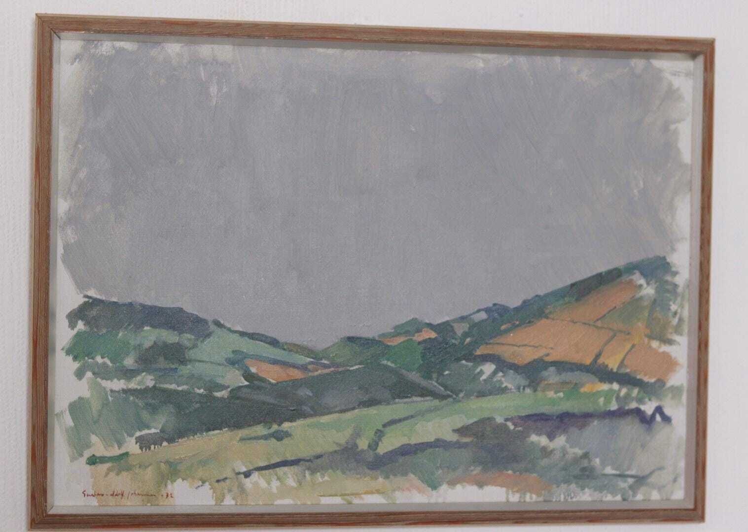 photo vinterior Original Swedish Oil On Canvas – “Valley” By Gustav Adolf Johansson – Vintage 1972, Framed 45 × 61 Cm (17.7" × 24")