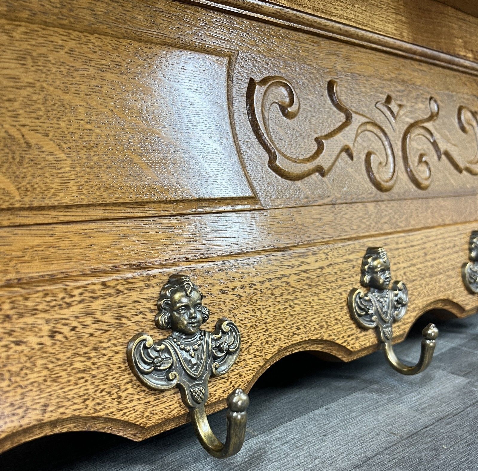 French Vintage Style Coat Rack Oak 6 Hooks Ornate Wall Shelf Coat Lot 4725 photo 299.0