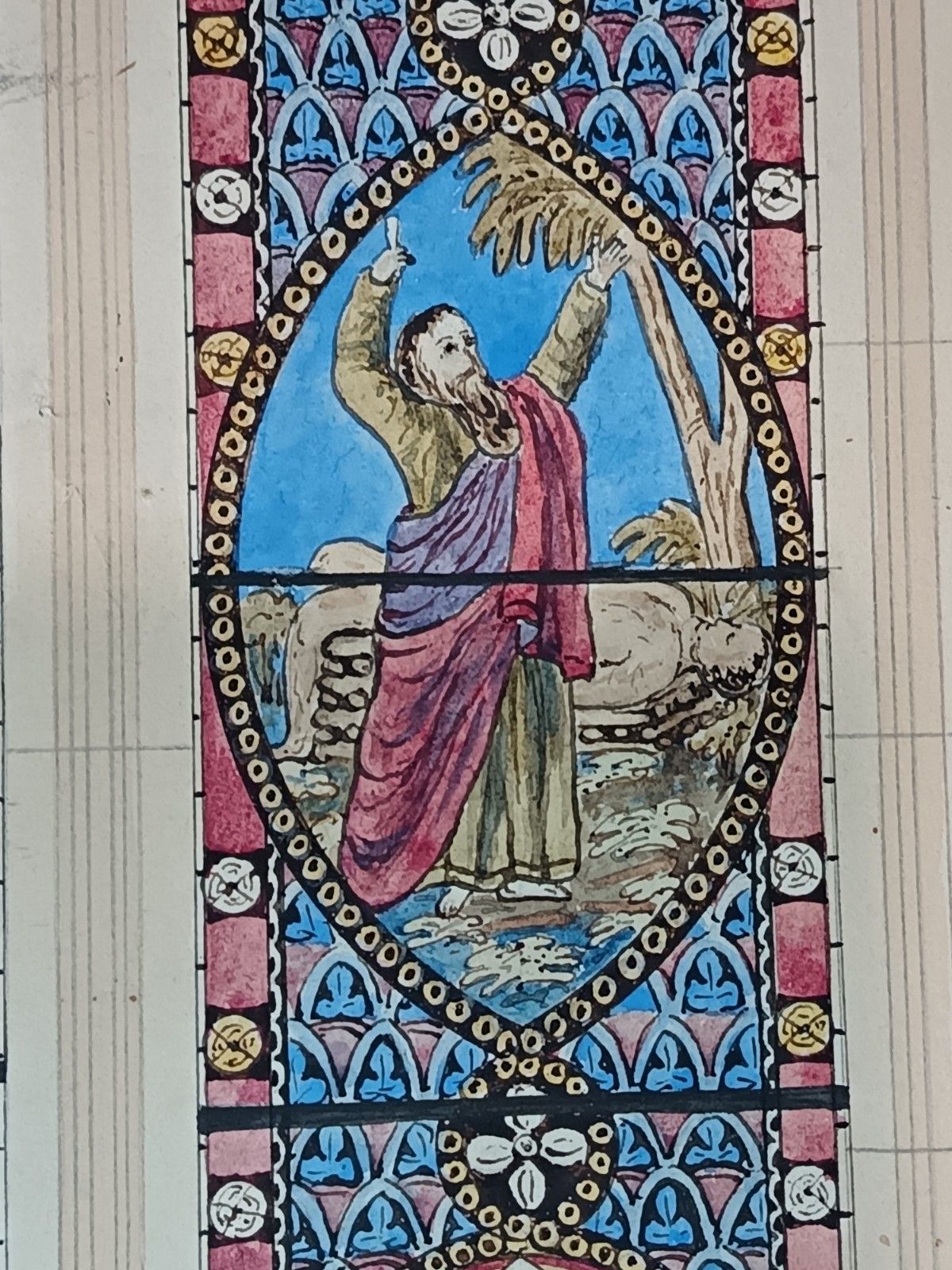 Large Victorian Stained Glass Cartoon – Saint John The Baptist – C.1870 33x48cm photo vintage