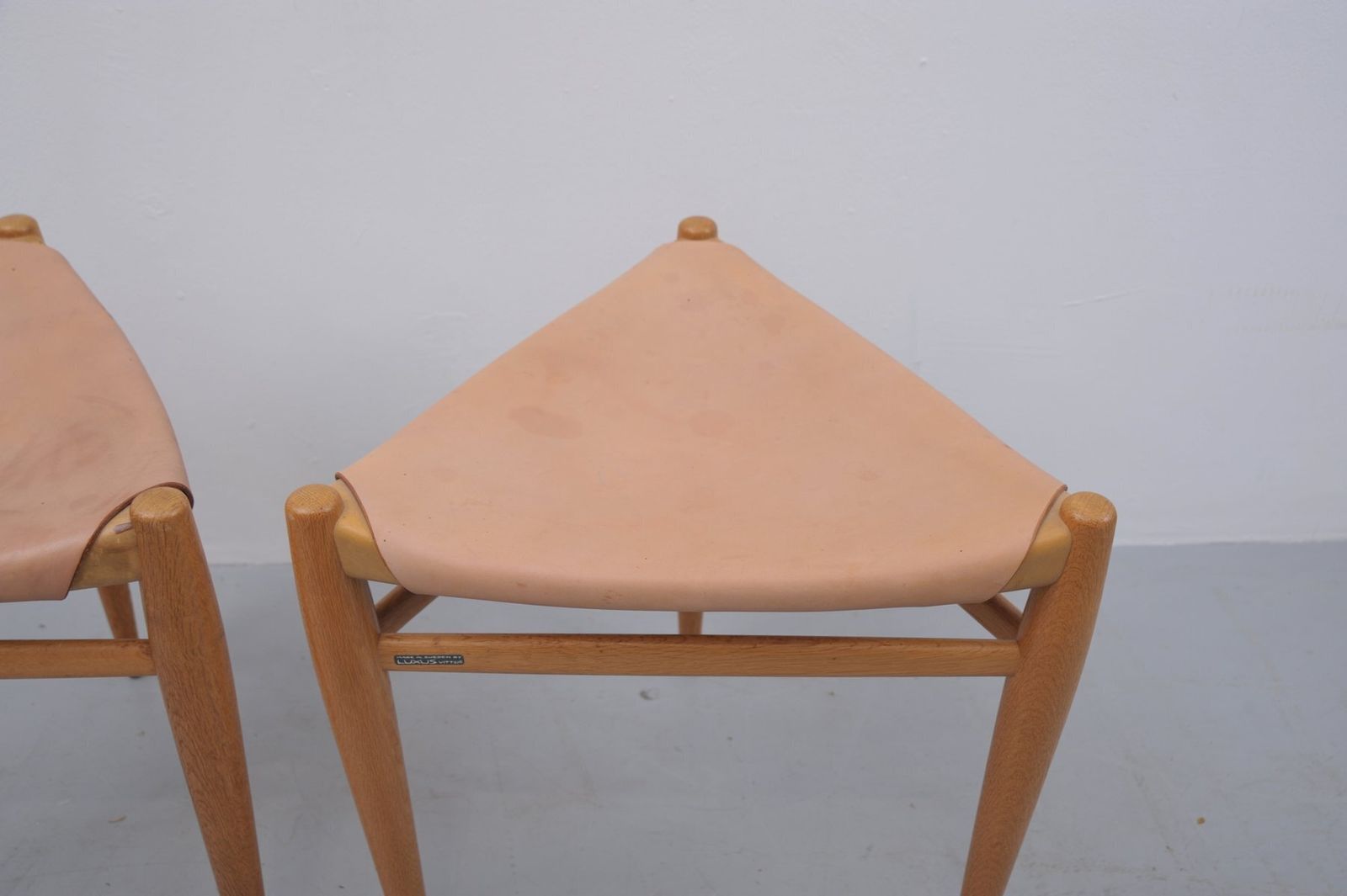 Tripod Stools In Oak By Uno & östen Kristiansson For Luxus, 1950s, Set Of 2 photo for sale
