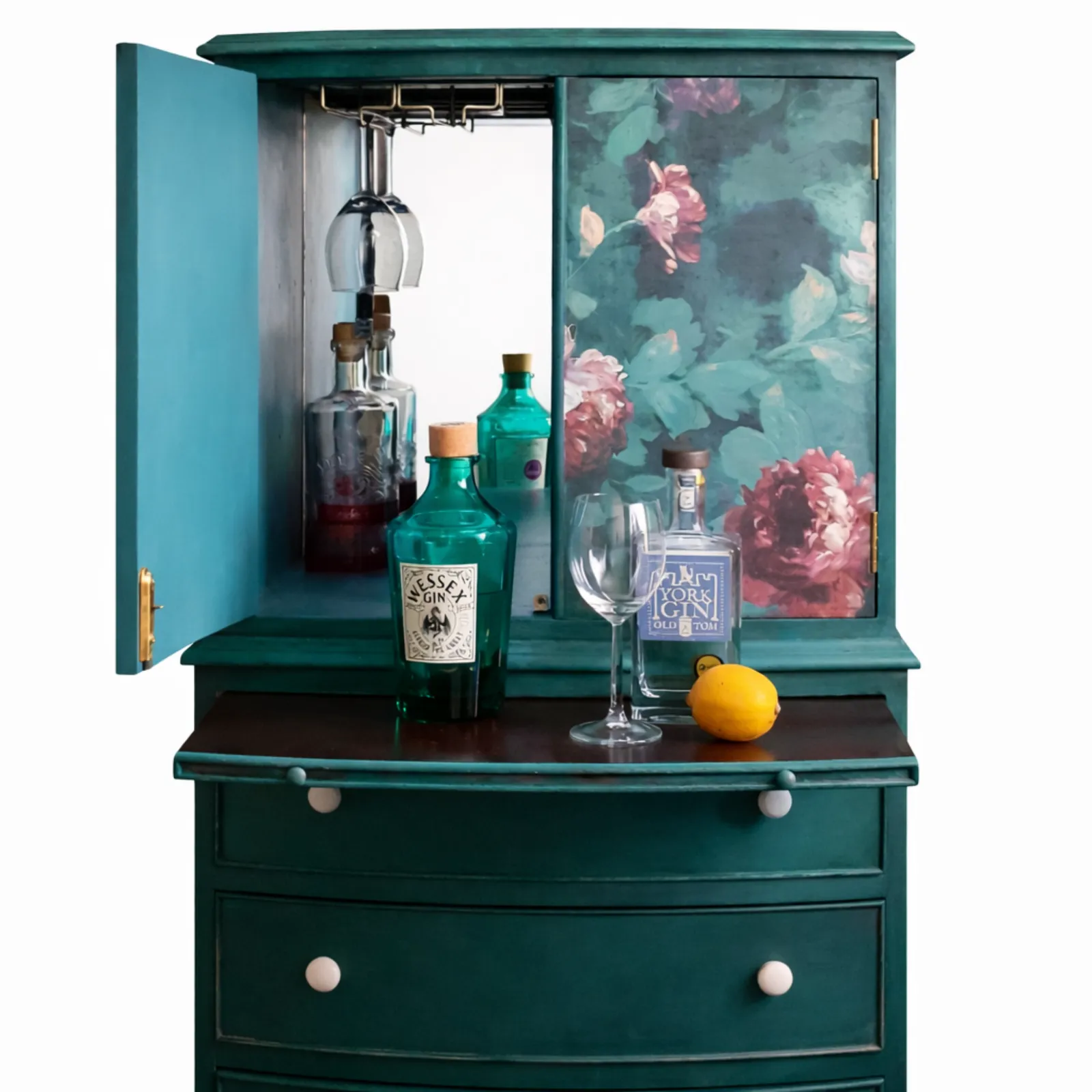 Green Floral Drinks Cabinet, Vintage 1960s photo buy