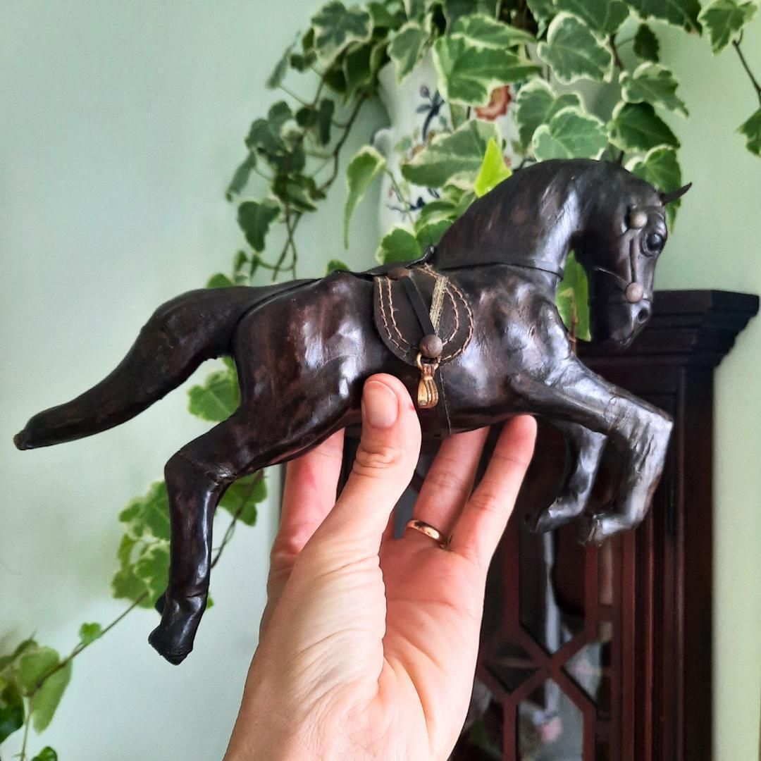 Mid Century Liberty's Style Leather Wrapped Horse Statue Equestrian Figure Sculpture