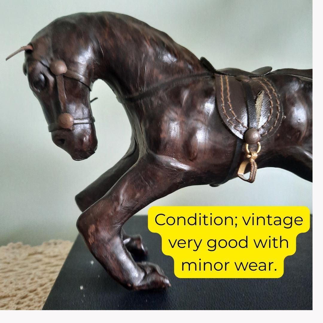 Mid Century Liberty's Style Leather Wrapped Horse Statue Equestrian Figure Sculpture photo for sale
