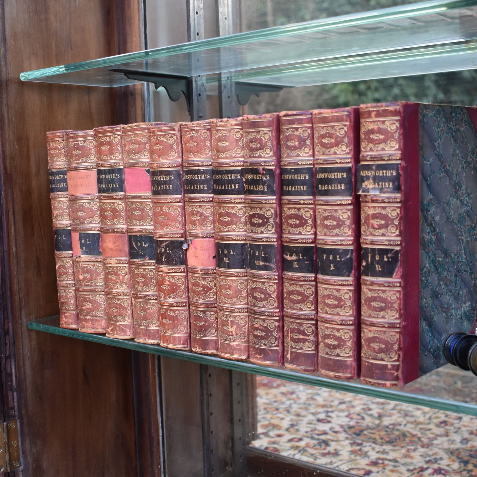 Antique 1842 1847 William Harrison Ainsworth Magazine Half Leather Books Set 11