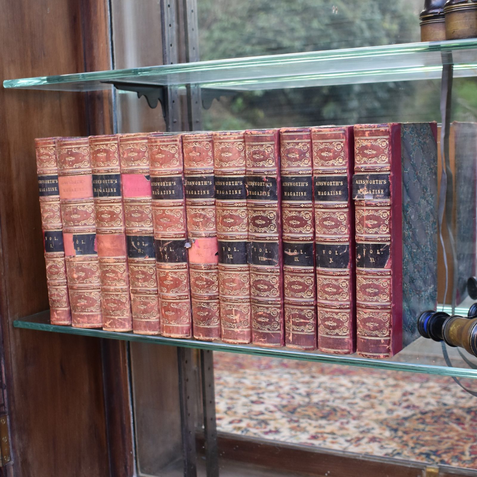 photo furniture Antique 1842 1847 William Harrison Ainsworth Magazine Half Leather Books Set 11