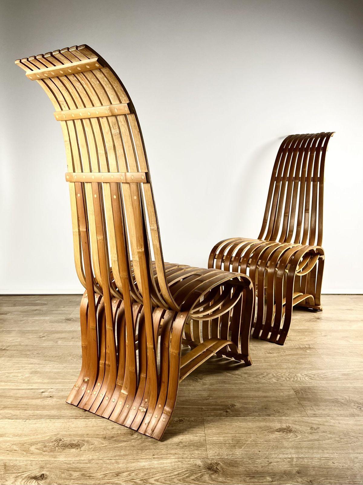 Sculptural Pair Of Bent Bamboo Chairs, Norwegian 1970s photo buy
