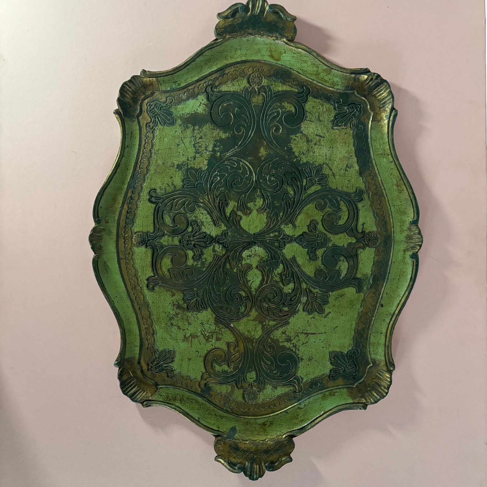 Large Distressed Green And Gold Florentine Tray photo furniture