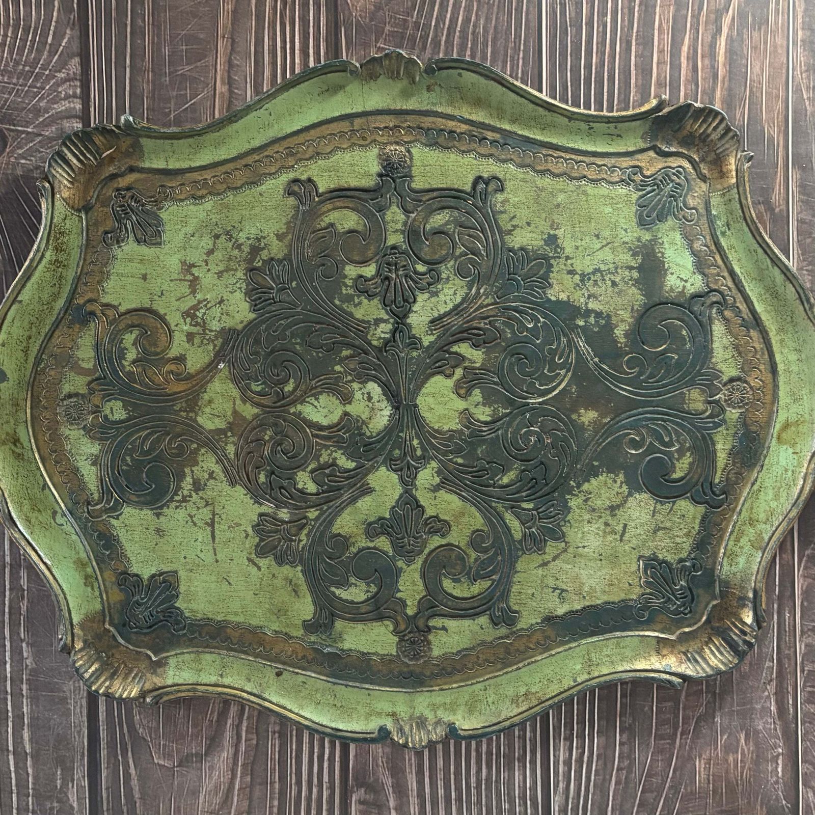 Large Distressed Green And Gold Florentine Tray photo buy