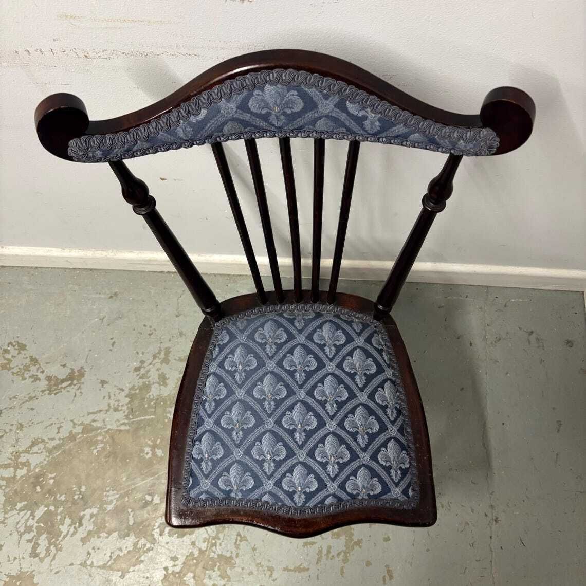 Vintage Wooden Stick Back Chair With Upholstered Seat And Back photo for sale
