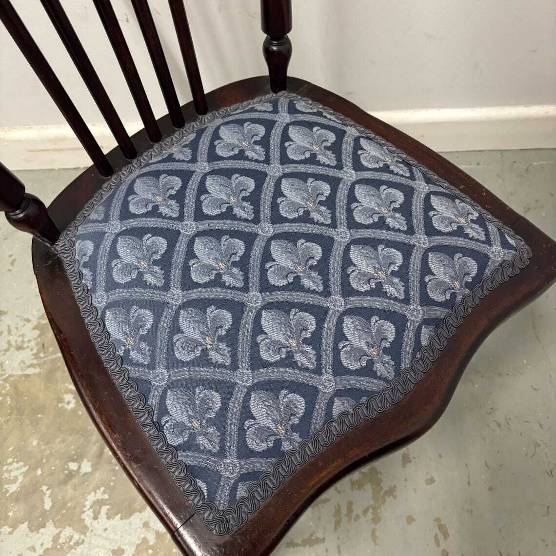Furniture Vintage Wooden Stick Back Chair With Upholstered Seat And Back photo
