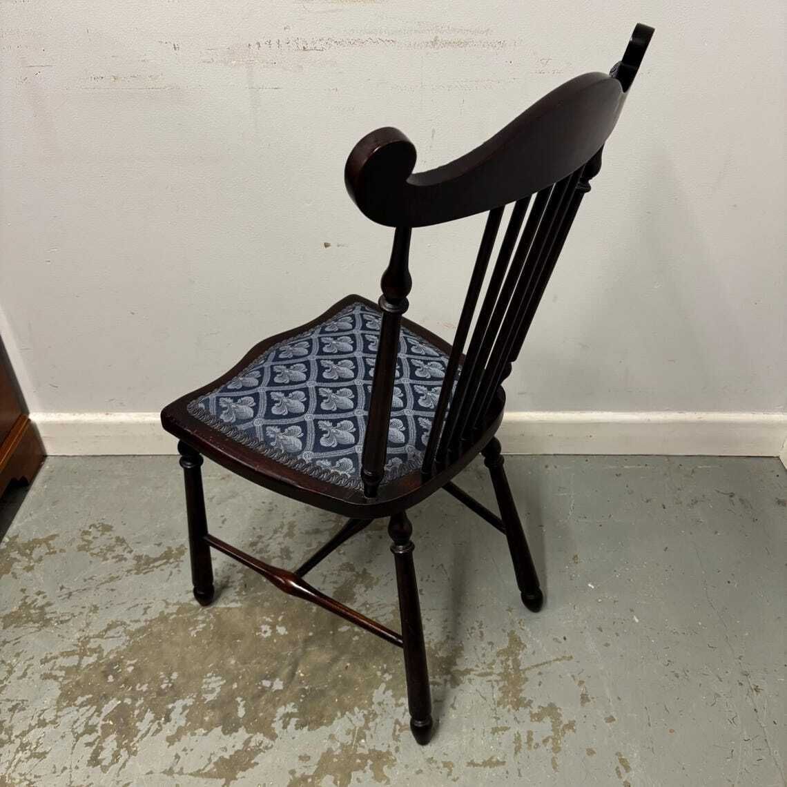 113.0 Vintage Wooden Stick Back Chair With Upholstered Seat And Back photo