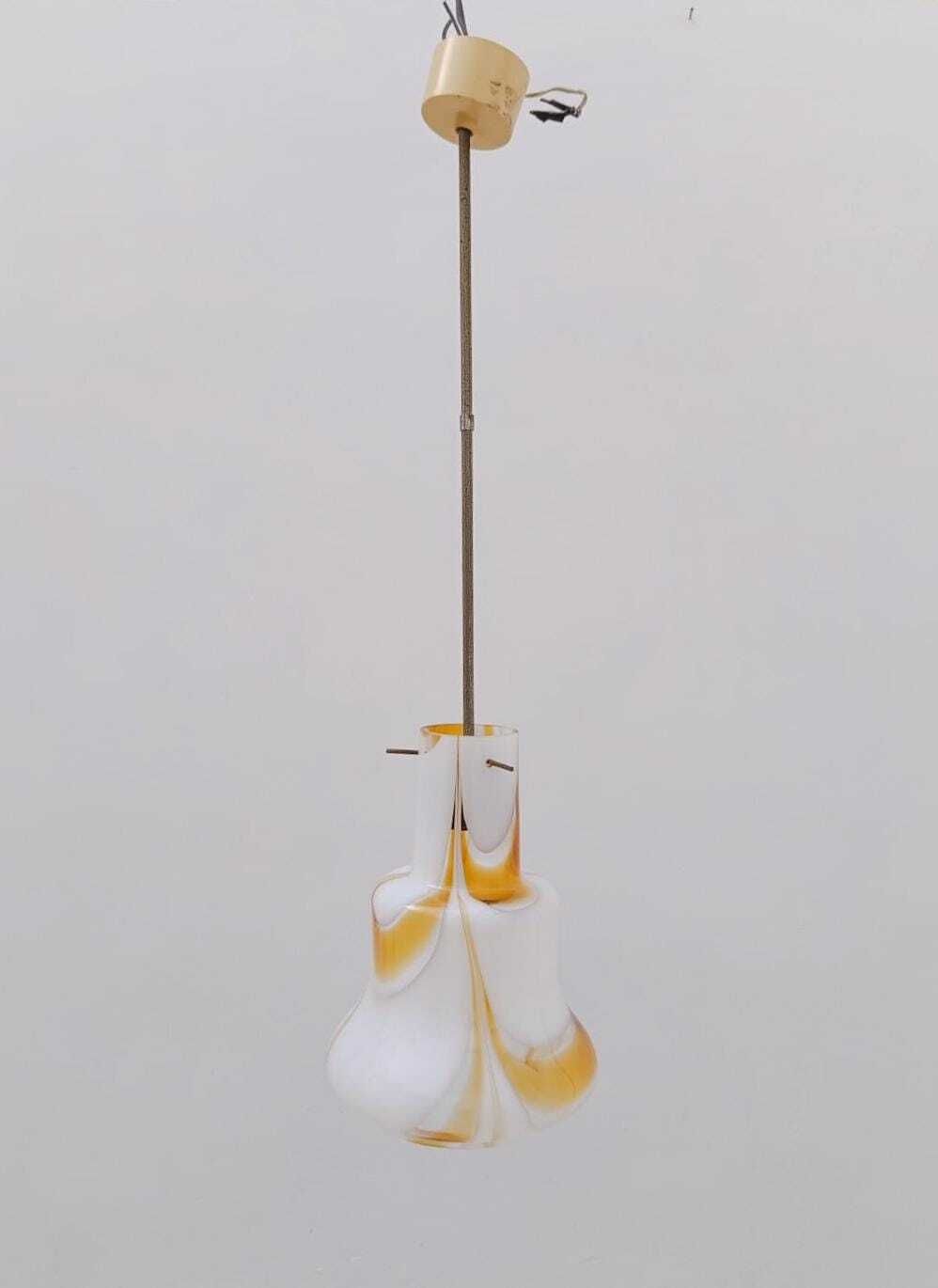 Murano Glass Chandelier Carlo Moretti Era White Yellow Space Age Design 70s Hanglamp photo furniture