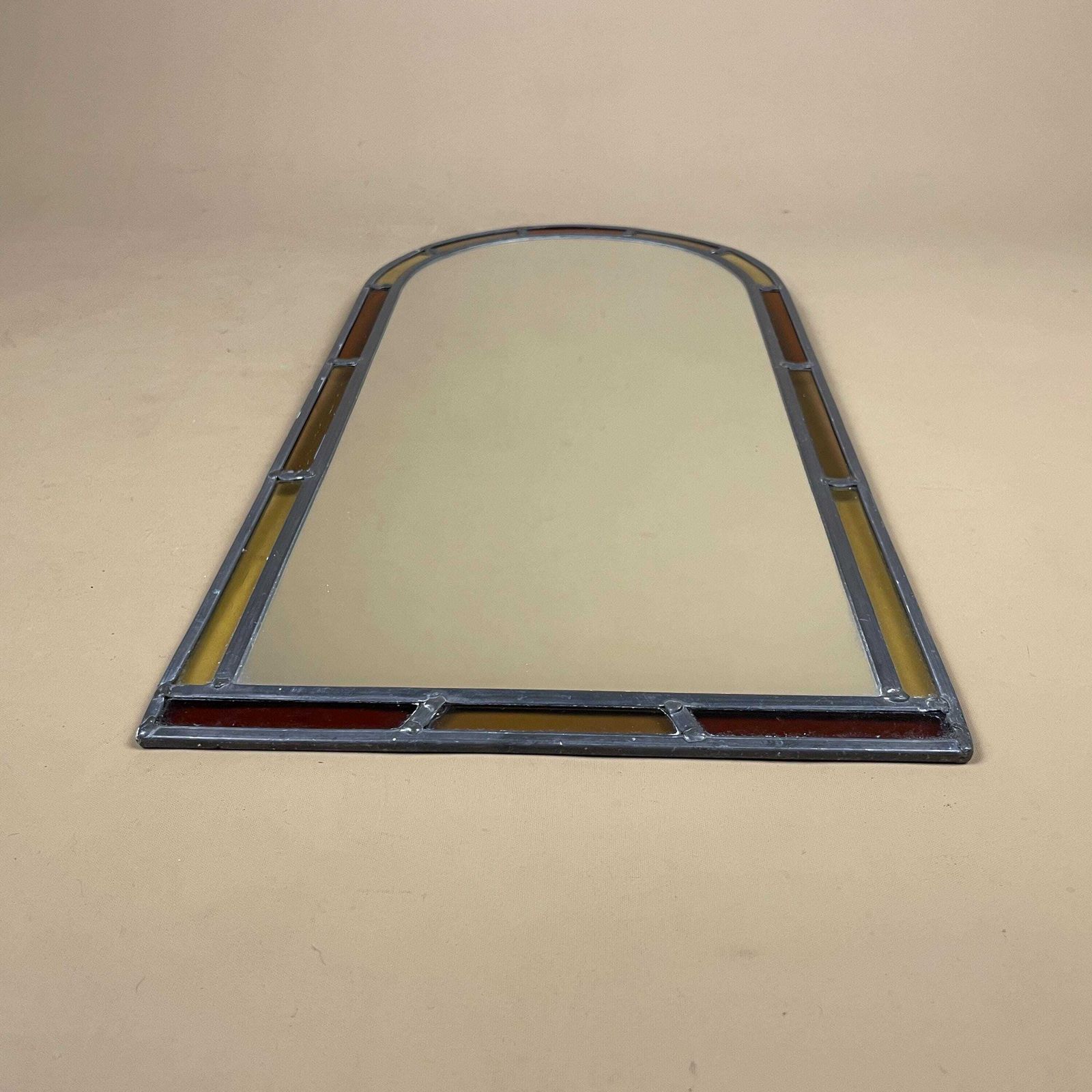 Vintage Tiffany Style Mirror Arched Yellow Red Border Retro 80's Hanging Wall Medium 48.5x23.5cm Glass Bedroom Hallway Arch Curved Portrait photo buy