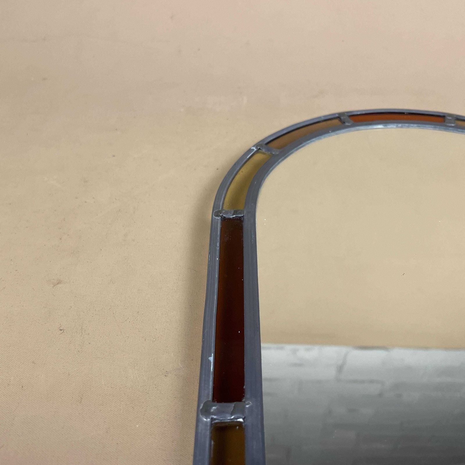 photo furniture Vintage Tiffany Style Mirror Arched Yellow Red Border Retro 80's Hanging Wall Medium 48.5x23.5cm Glass Bedroom Hallway Arch Curved Portrait
