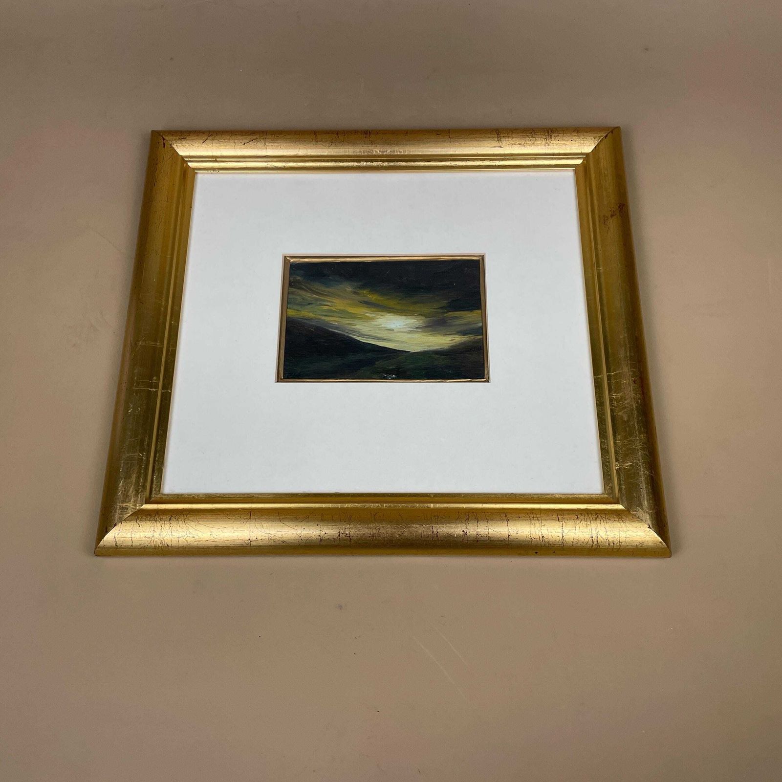 Framed Landscape Picture Art Oil Painting Modern Light & Shadow Gold Wood Frame Wall Artwork Wooden Rectangular Portrait Moody Dramatic photo Art