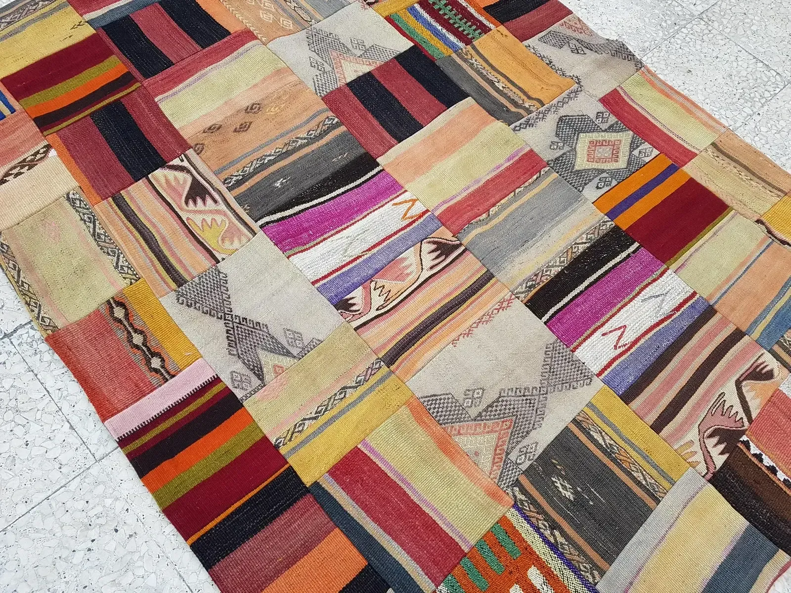 Turkish Kilim Rug   Patchwork Design 4'10" X 6'6" photo 500.0
