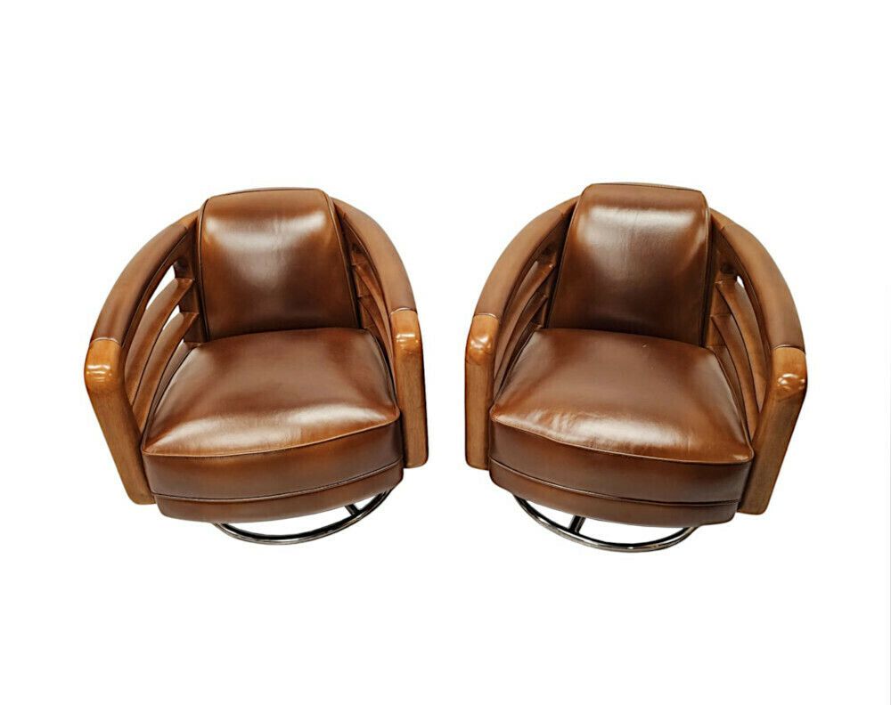 A Fabulous Hand Made Leather And Chrome Revolving Club Chair photo for sale