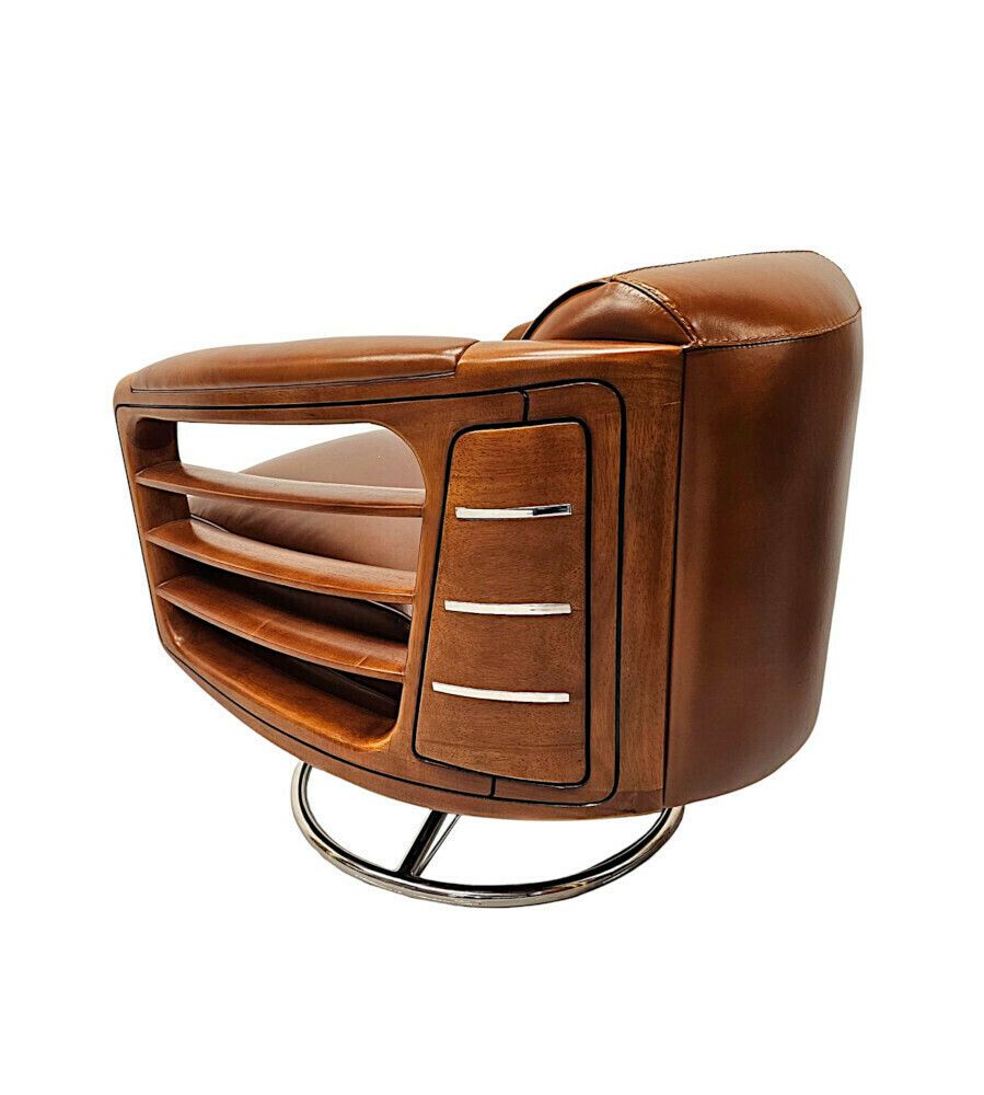A Fabulous Hand Made Leather And Chrome Revolving Club Chair photo vintage