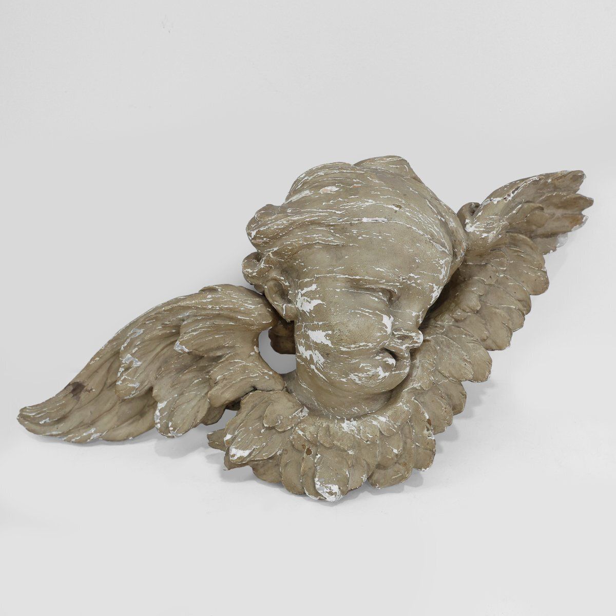French Putti Sculpture In Limewood And Plaster, 18th Century