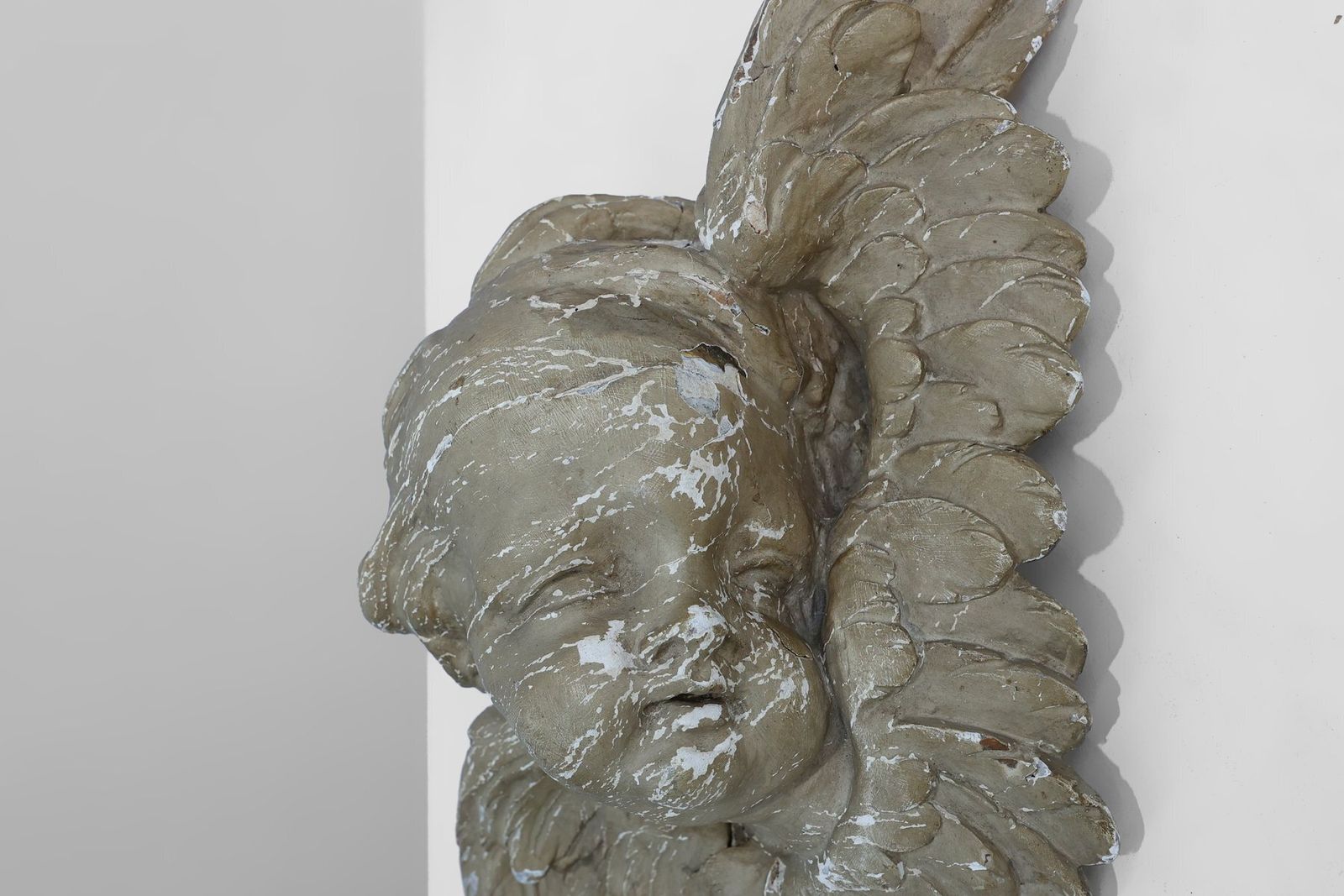 French Putti Sculpture In Limewood And Plaster, 18th Century photo buy