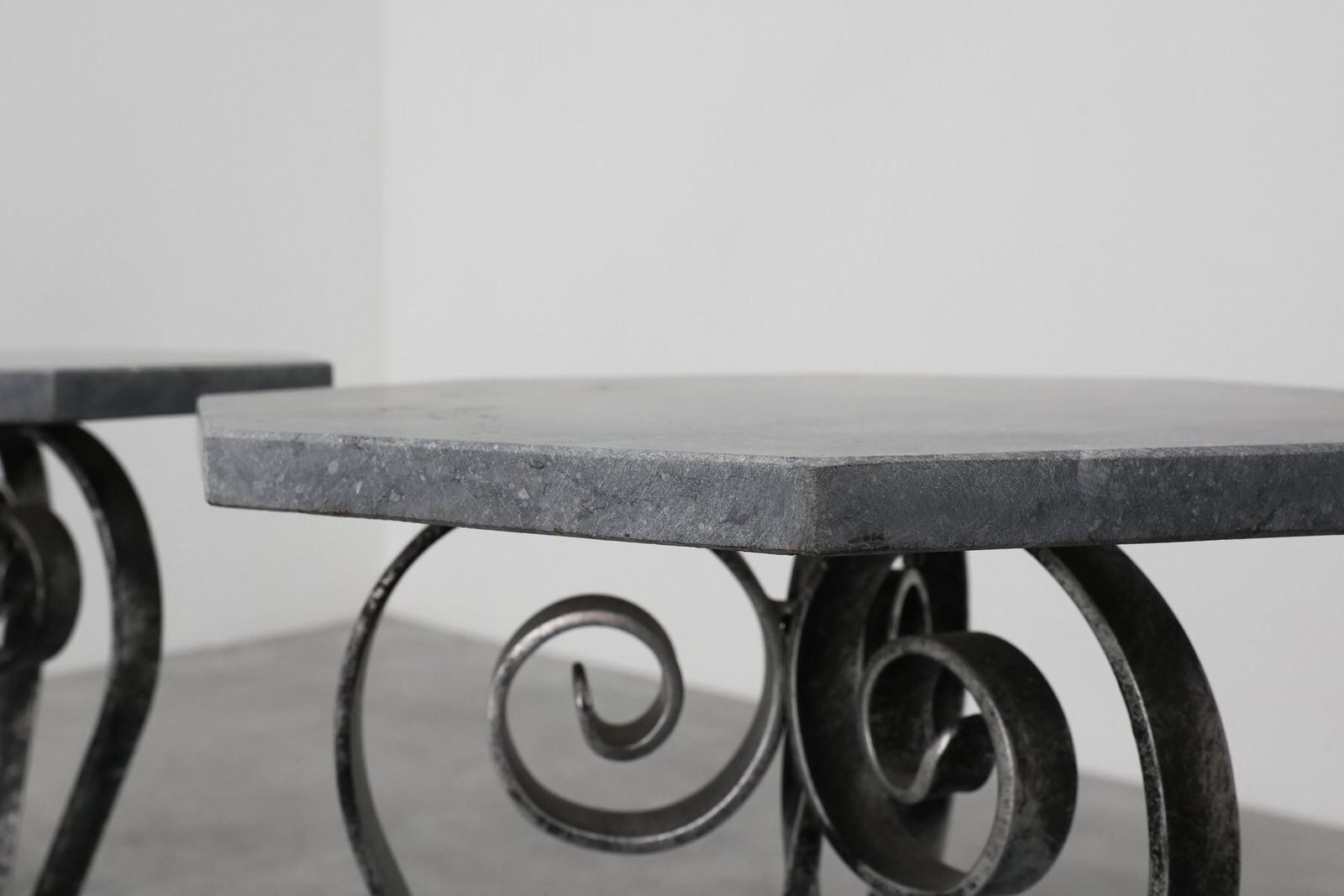 French Wrought Iron Consoles With Belgian Blue Stone Tops, 1950s, Set Of 2 photo Furniture