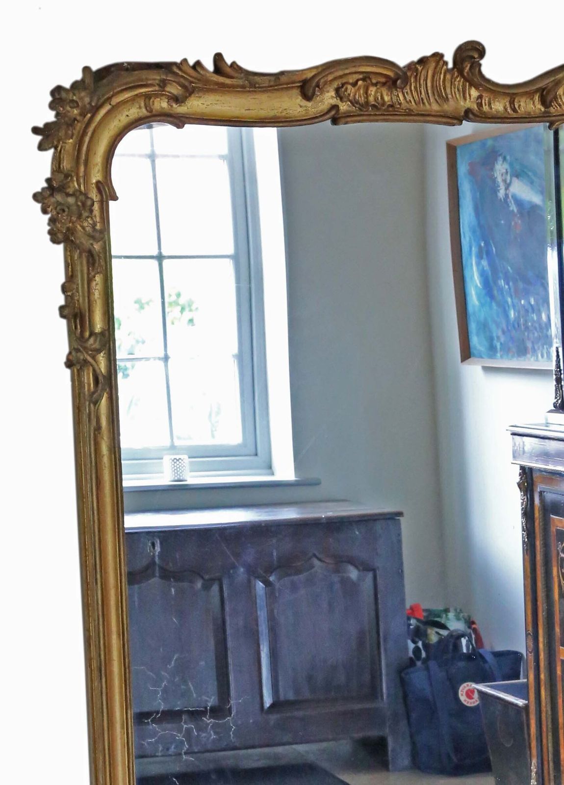 Antique Very Large 19th Century Gilt Floor Overmantle Wall Mirror   High Quality photo for sale