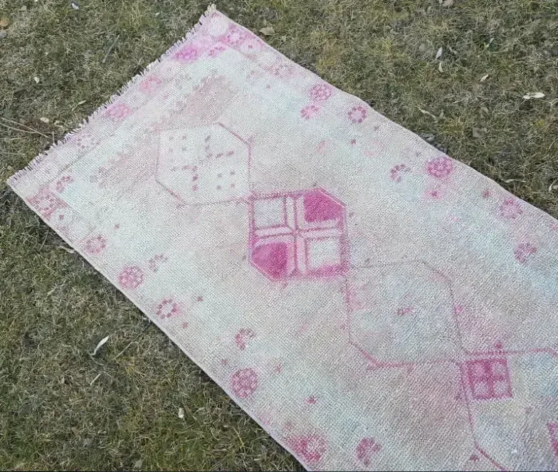 1970s Vintage Kurdish Handwoven Pink Runner   2′6″ × 12′10″ photo Textiles