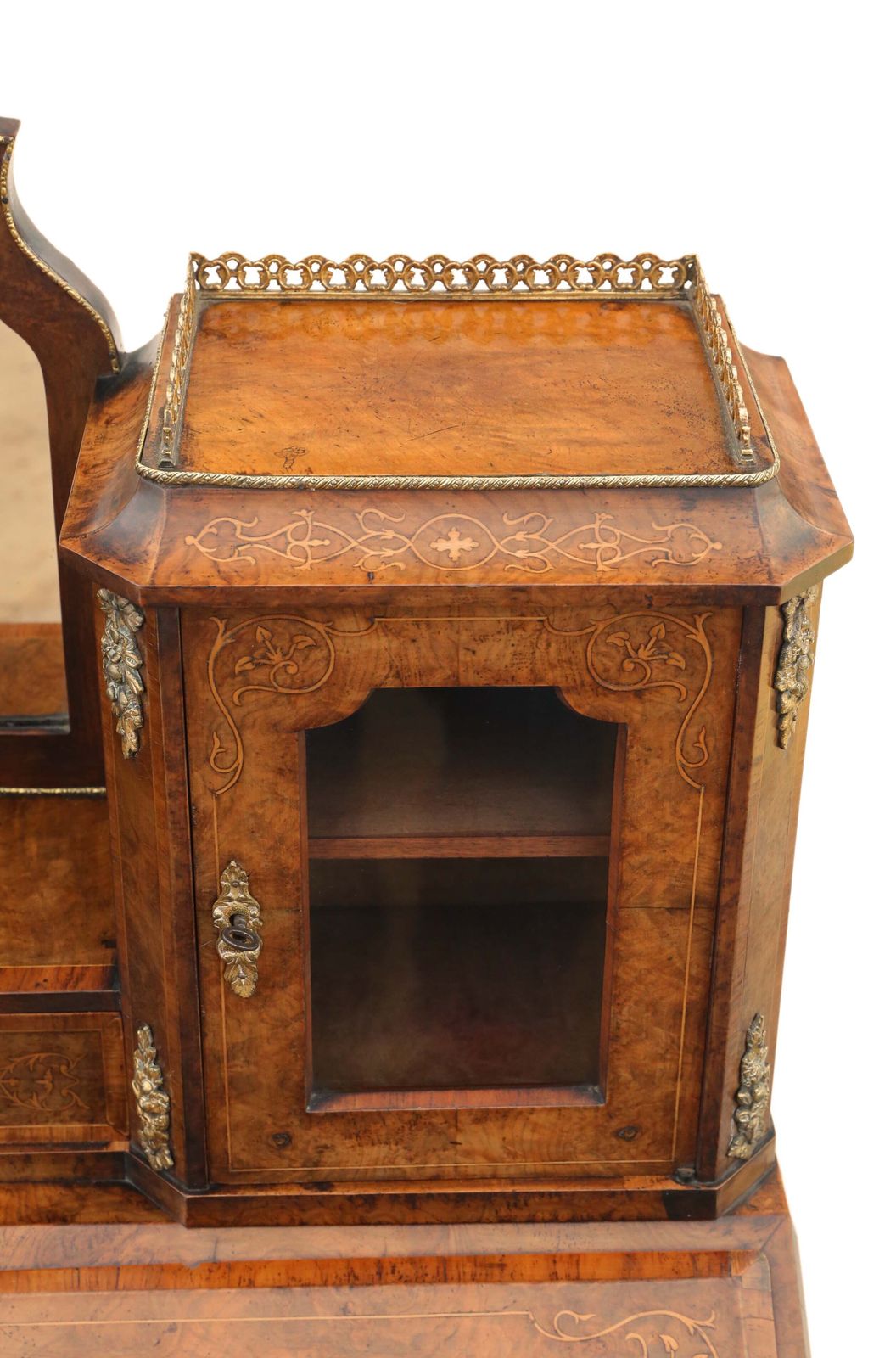 Antique 19th Century Inlaid Burr Walnut Bonheur De Jour Bureau Desk   High Quality Writing Table photo vintage