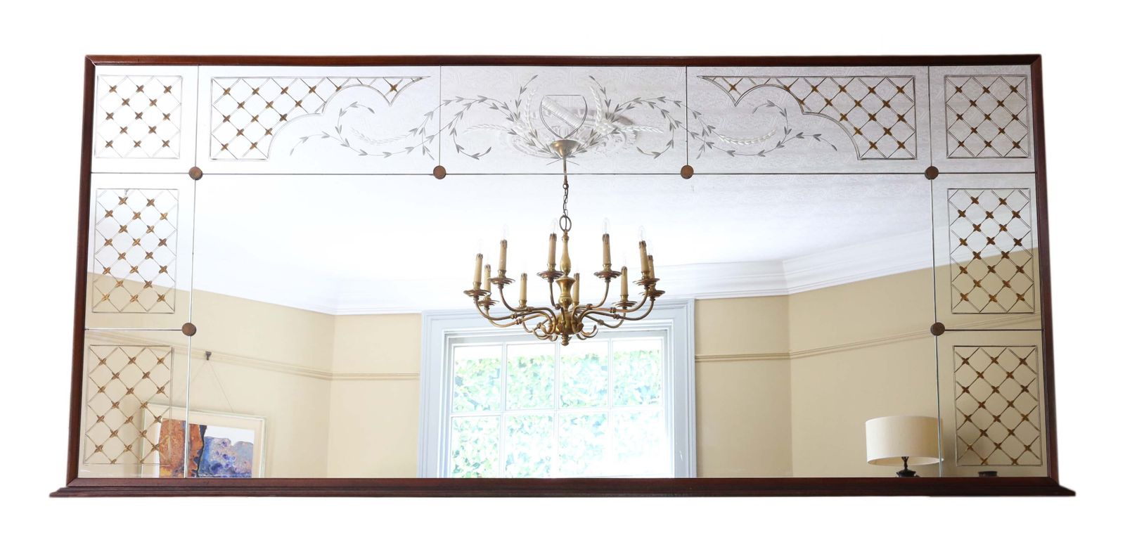 Antique Large Quality Italian Mahogany Chateau Overmantle / Wall Mirror C.1950 – Vintage Decor