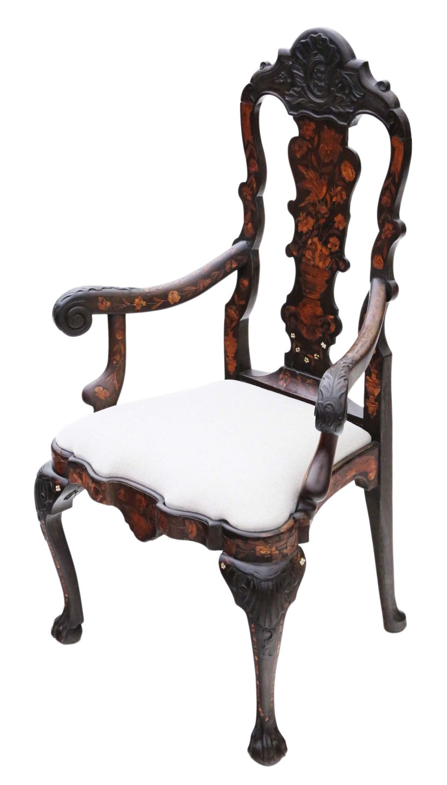 Antique 18th Century Dutch Marquetry Elbow Arm Chair  Fine Quality Carver