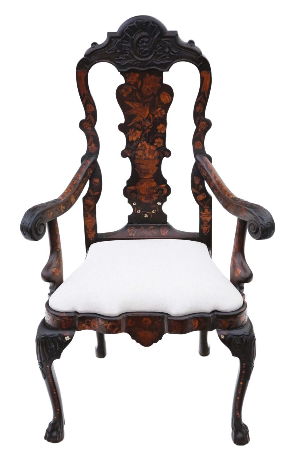 Antique 18th Century Dutch Marquetry Elbow Arm Chair  Fine Quality Carver photo for sale