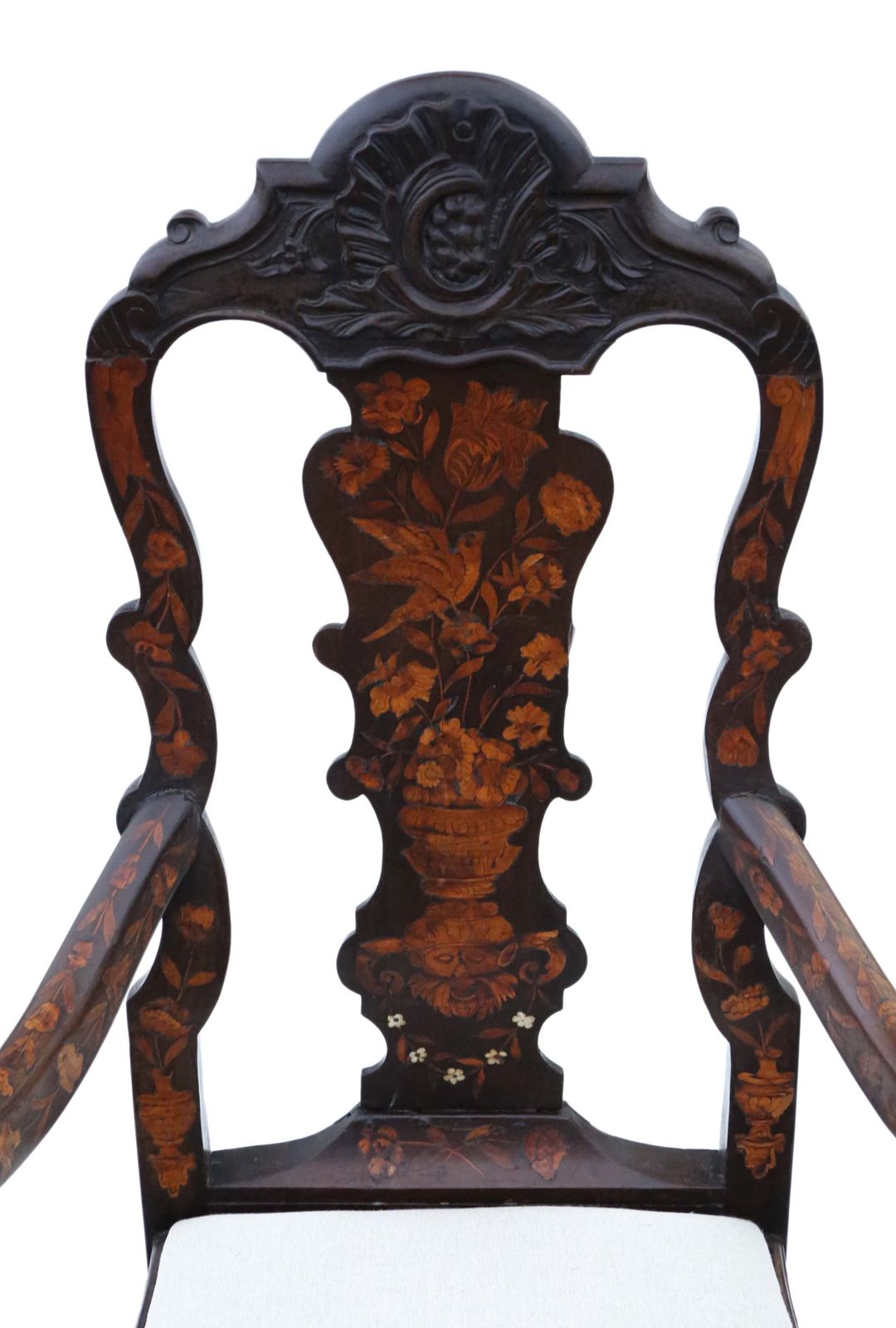 Antique 18th Century Dutch Marquetry Elbow Arm Chair  Fine Quality Carver photo Furniture