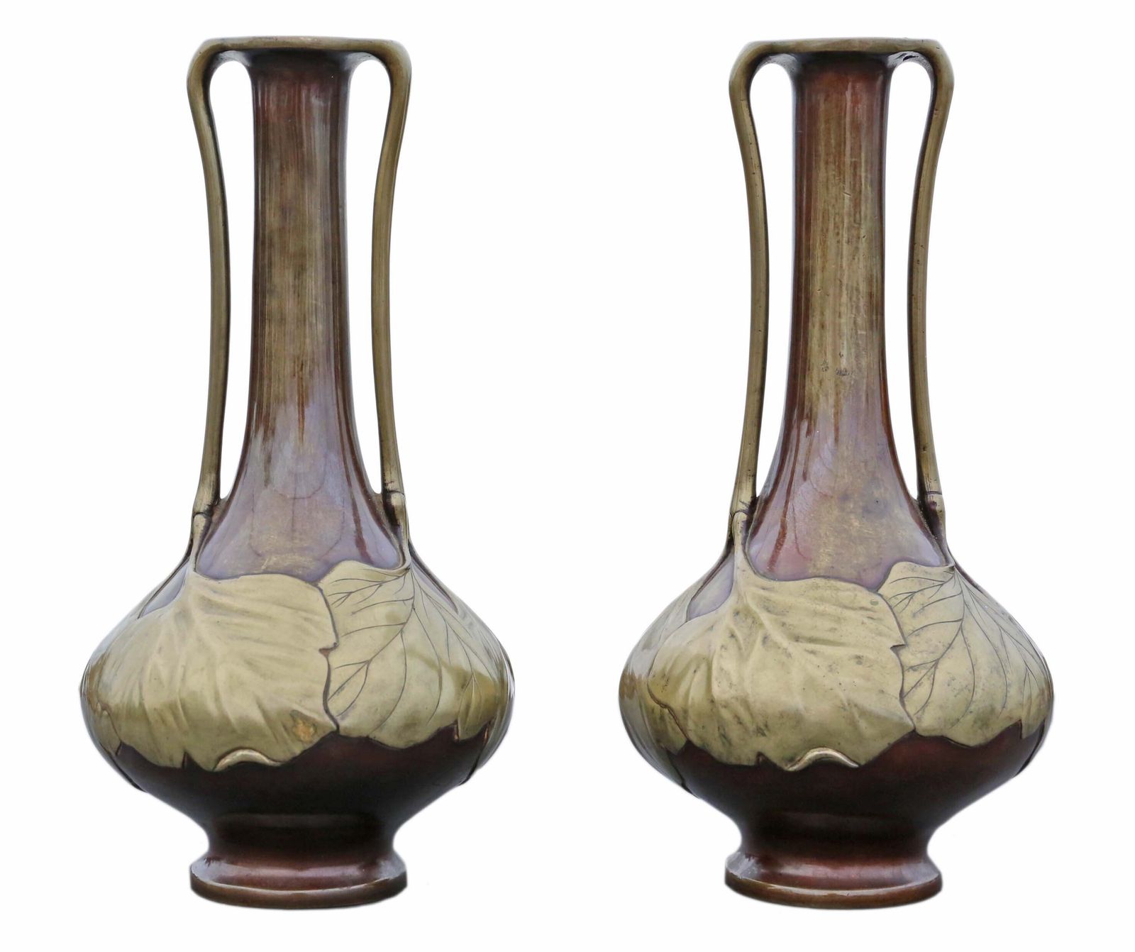 Pair Of Large Fine Quality Japanese Meiji Mixed Metal Vases   Antique, C.1910 photo Home Decor