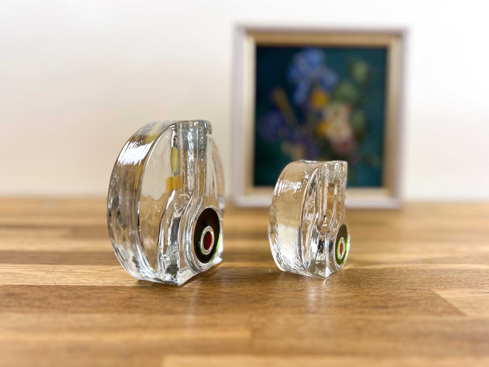 Walther Glass Wheel Vases: 1960s Solifleur Pair With Bullseye Motif photo Home Decor