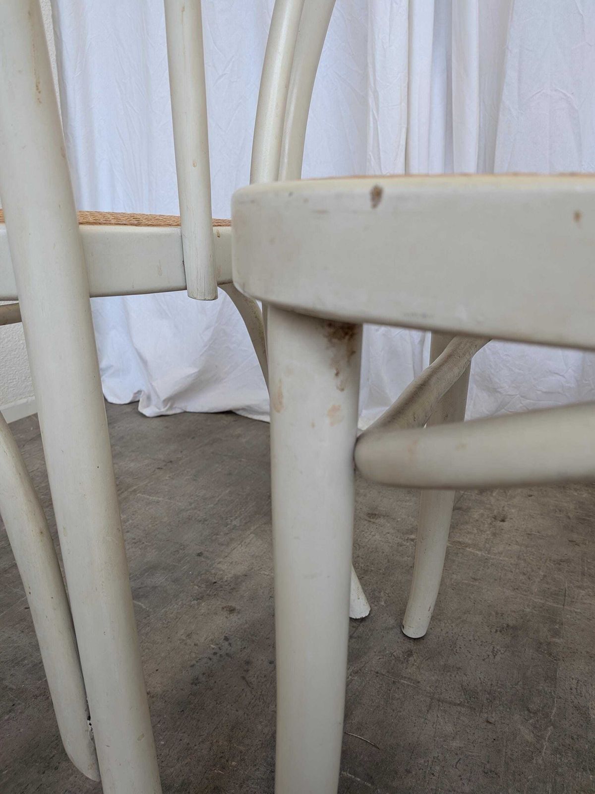 photo vinterior Set Of 4 Vintage Thonet Style Dining Chairs: White Wood & Cane Seat