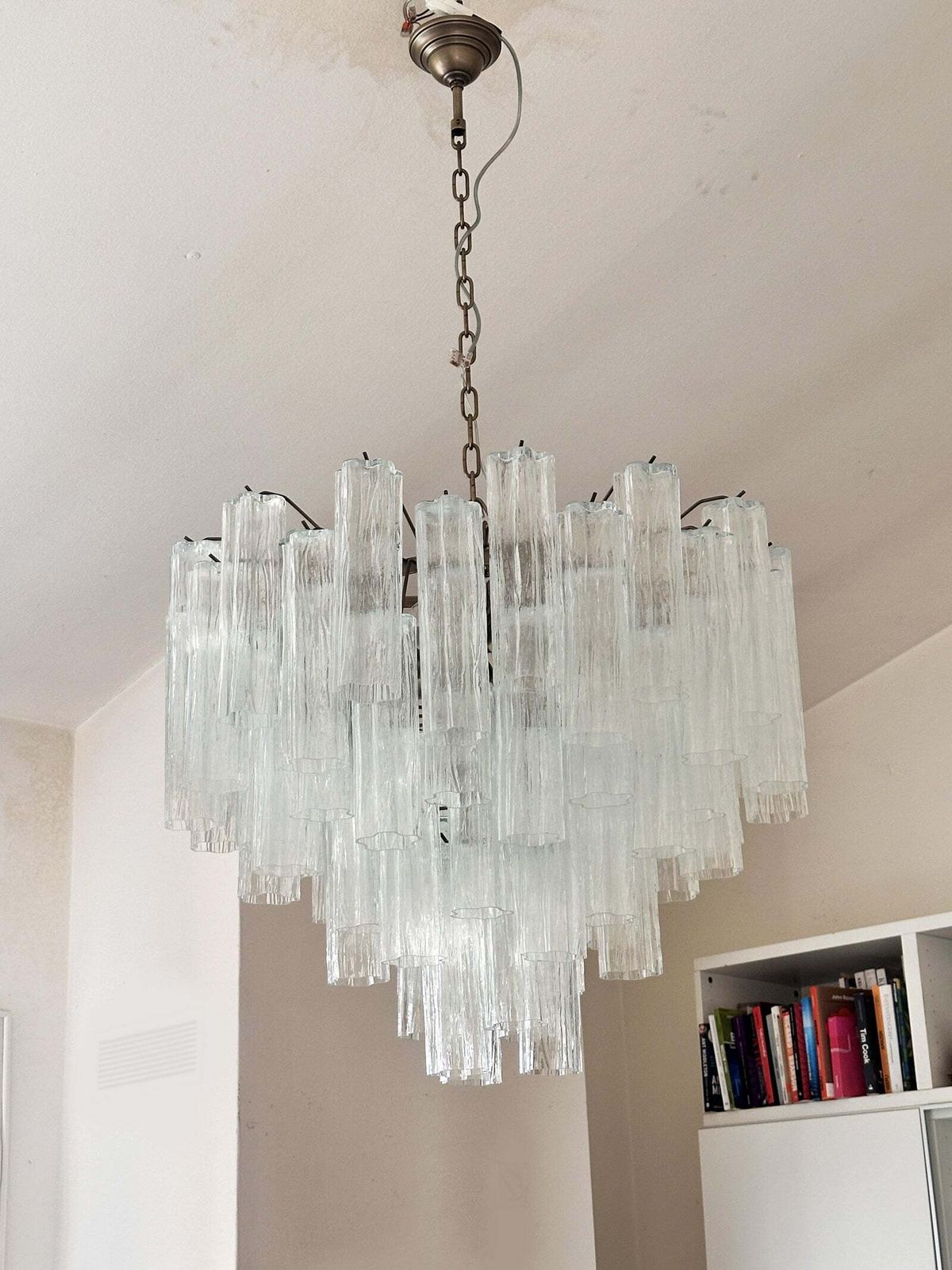 Contemporary Trasparent “Tronchi” Murano Glass Brunish Chandelier In Venini Style photo for sale